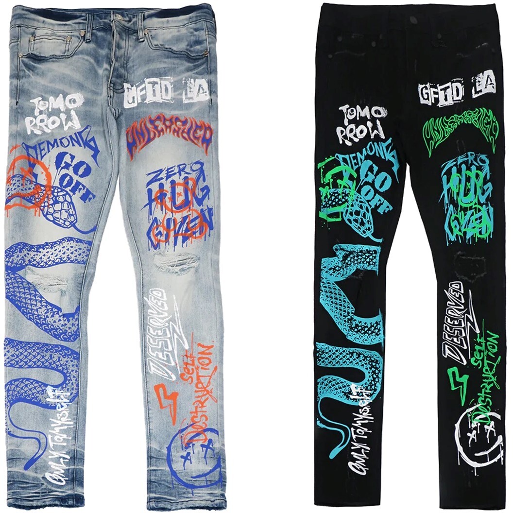 GFTD LA Los Angeles Men's SED Skinny Fit Painted Snake