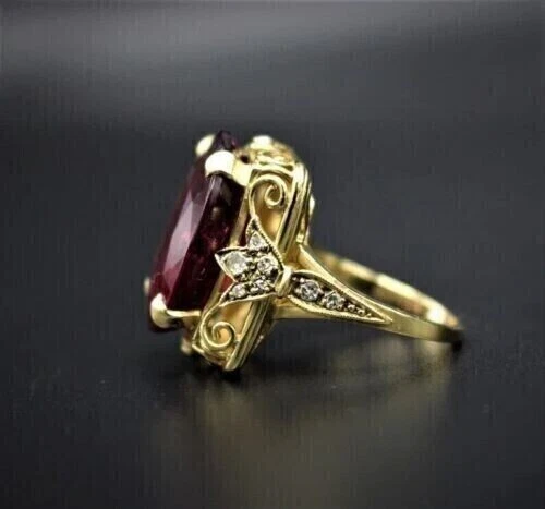 Oval Cut Simulated Red Garnet Stunning Wedding Band Ring 14k Yellow Gold Plated - Image 2 of 4