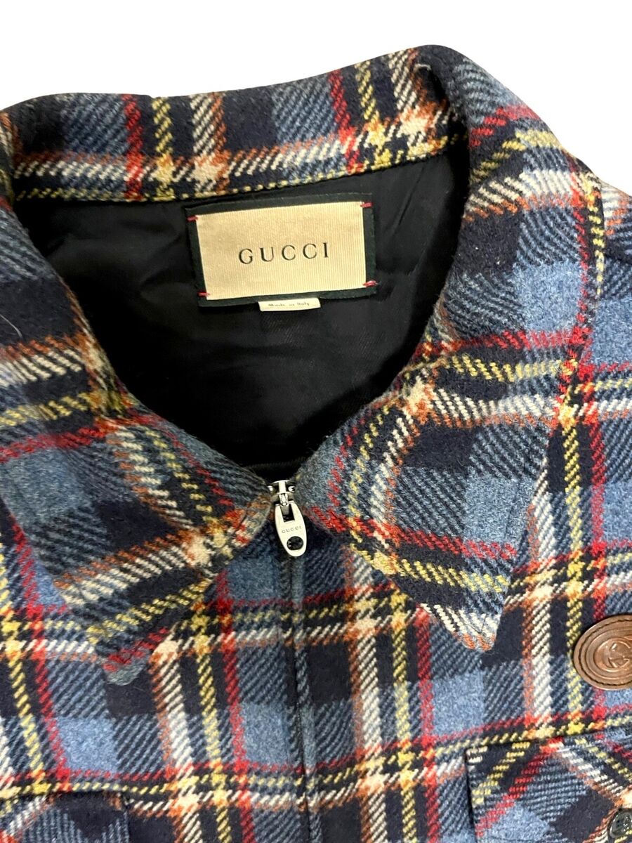 Gucci Plaid Print Utility Wool Jacket Zip-up Size EU 58 Worn Gucci Plaid Print Utility Wool Jacket Zip-up Size EU 58 Worn