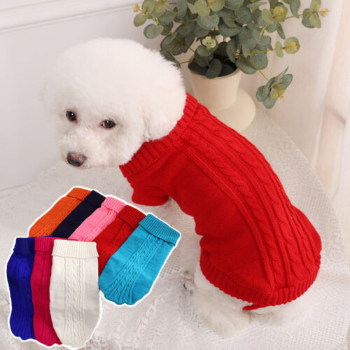 Small Dog Coat Puppy Cat Knitted Sweater Thermal Jumper Winter Warm Pet Clothes - Afbeelding 1 van 25