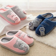 Ladies Slippers Mens Womens Warm Fur Lined Winter Warm Mules Shoes House Size UK