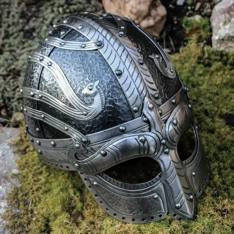 Casco vikingo artesanal - Máscara de batalla de guerrero nórdico - LARP medieval coleccionable Foto 4 de 4
