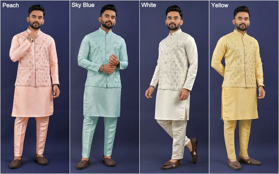 MYCLOTHINGART Premium Pure Silk Kurta Pajama Set For Men's, Wedding Wear Pair For Men's 16-VR