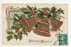 FANCY Card - Old Postcard - HAPPY NEW YEAR - Gold Wooden Bells Embossed Cp