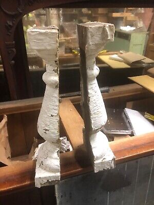 Buy Pair Vintage Victorian Age Turned Half Balusters Chippy Paint 16.5/5.5/5 X 3”
