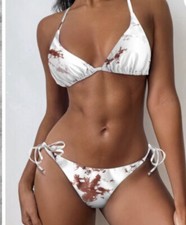 Zaful String Padded Bikini Sepia Print M