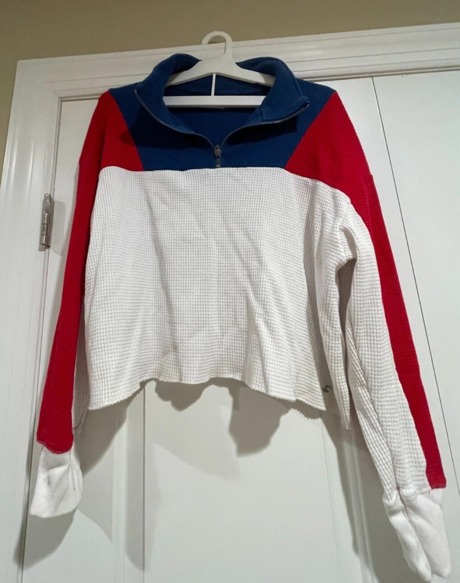 BRAND NEW Hollister Womens Red White Blue Quarter Zip Crop