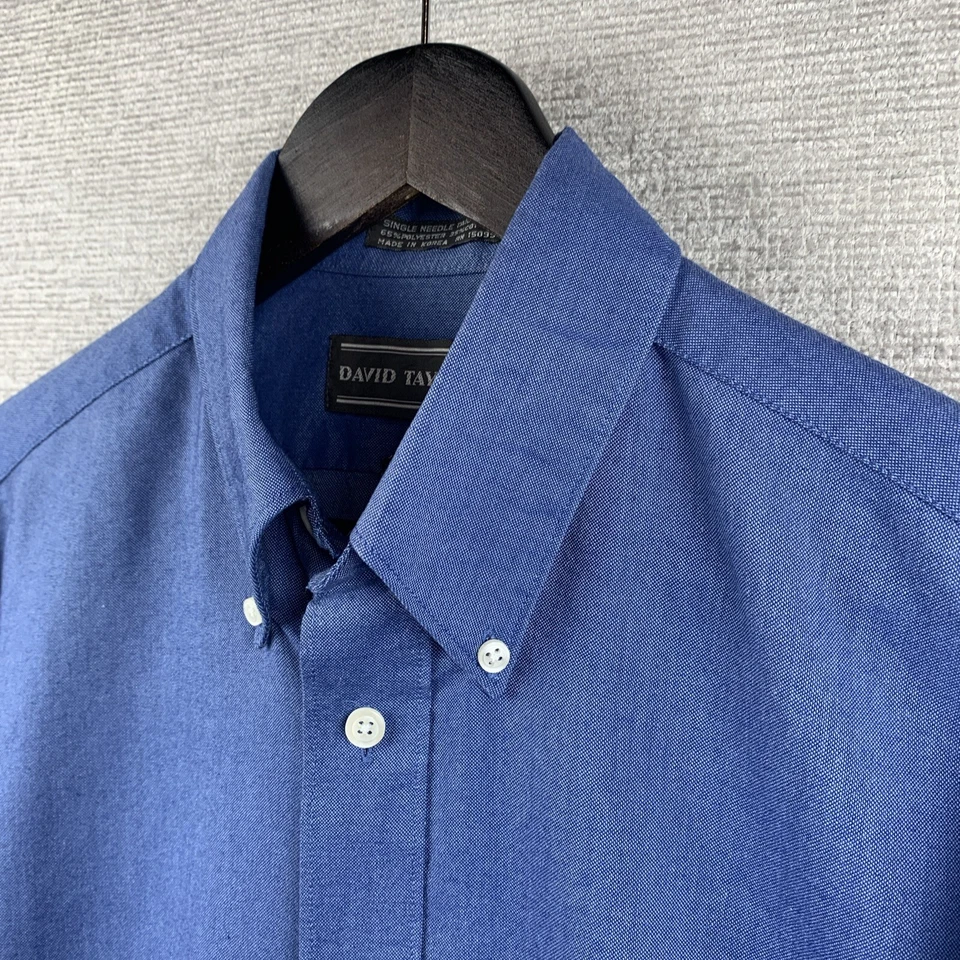 Camisa de vestir con botones DAVID TAYLOR para hombre 15,5 x 34/35 azul corp oficina iglesia Foto 4 de 4