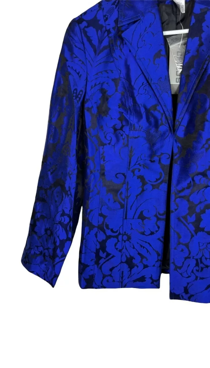 Chico s 0 Jacket Blazer Long Sleeve Royal Design Paulette 100 Silk Blue