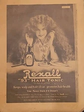 1911 Original 18x24 poster Rexall 93 Hair Tonic Ad. Pretty Girl w/ Amazing Hair.