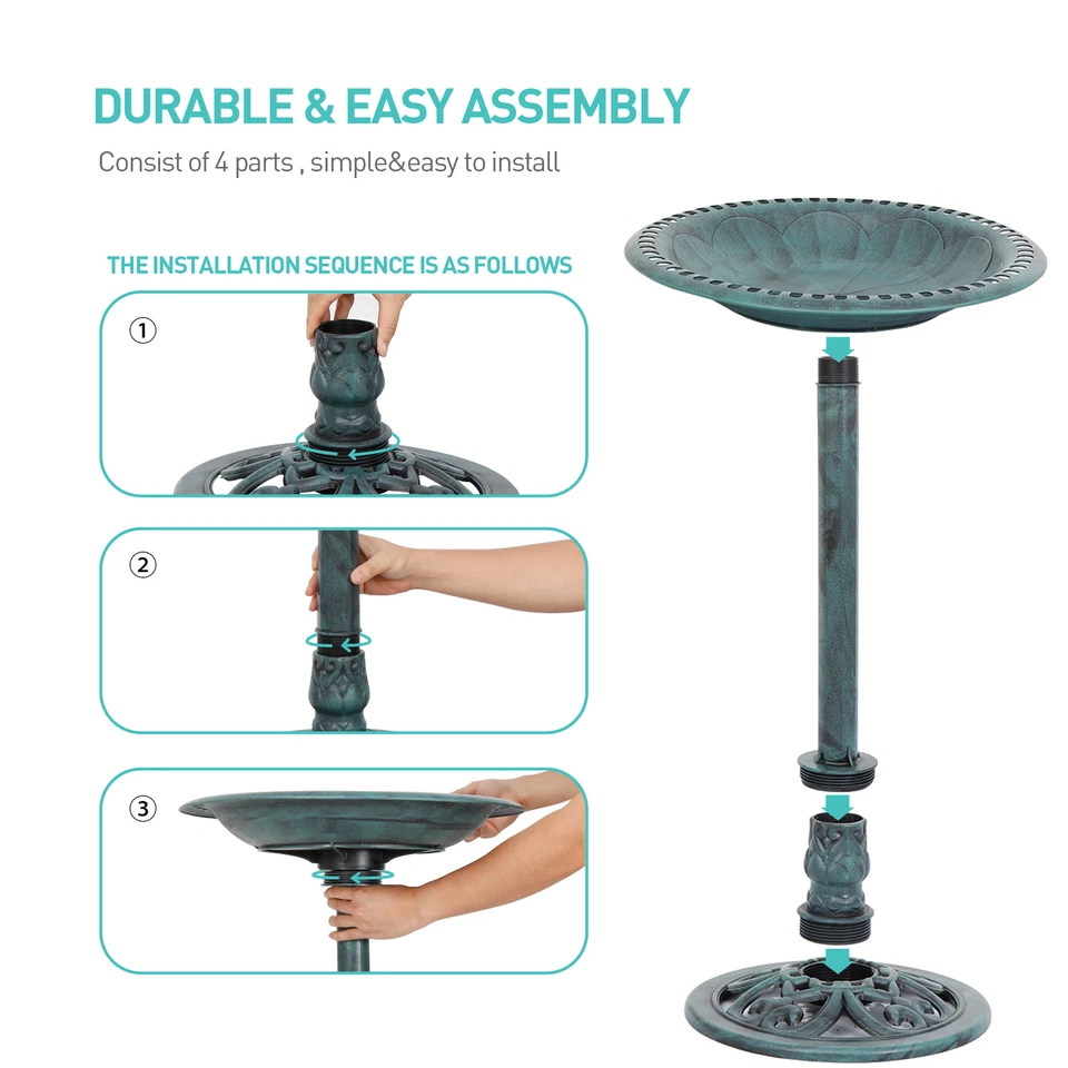  Pedestal para baño de pájaros de 28" de altura baño para pájaros decoración de jardín al aire libre arte de patio vintage Foto 4 de 4