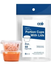 EDI [2 OZ, 50 Sets] Clear Disposable Plastic Portion Cups with Leakproof Lids...