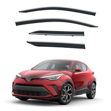 4pcs Smoke Tint with Chrome Trim Outside Mount Tape On/Clip On Style PVC Sun