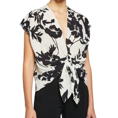 NEW Ramy Women US XS Brook Cardin Flora Silk Blend Knotted Tie Baggy Crop Top