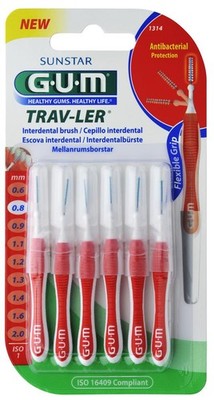 GUM TRAV-LER  Interdentalbürsten 0,8mm rot - 6 Stück Zahnzwischenraumbürste
