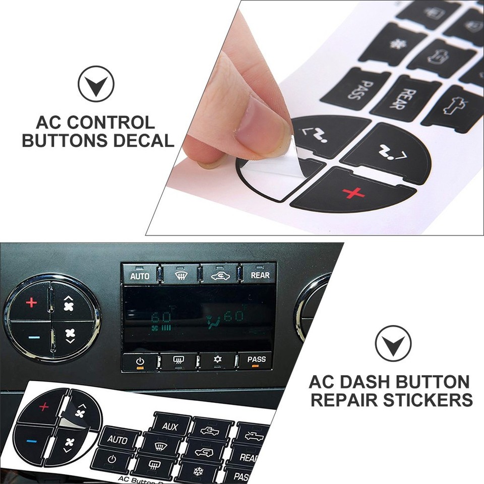 3 Sheets Car Button Sticker Repair AC Dash Stickers Replacement Decal ...