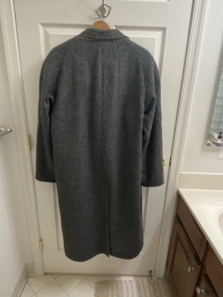 VTG MiUSA J.Press Reversible Gray Tweed Herringbone & Khaki Overcoat TrencH 44R - Image 2 of 4