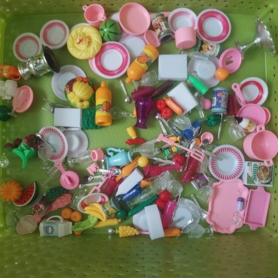 Huge Miniature Dollhouse Play Food Kitchen Accessories Lot Plates Cups Utensils
