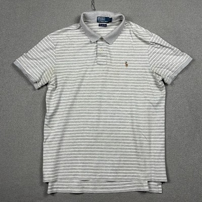 Vintage Polo Ralph Lauren Pima Soft Touch Shirt Mens L Gray White Striped