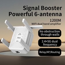 5G WiFi Extender 6-Antenna 1200M Dual-Band White- Home Indoor Booster US Plug