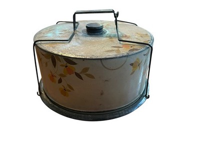 Vintage Tin Jewel Tea Company Autumn Leaf Round Cake Cover-Carrier.