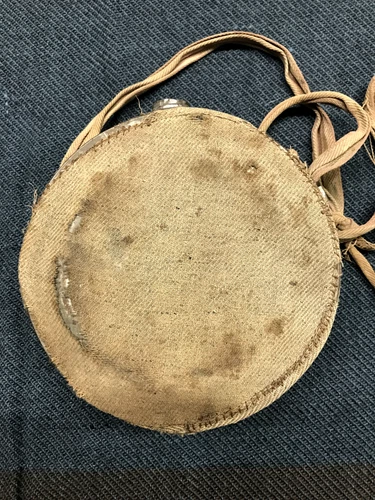 ORIGINAL CIVIL WAR CONFEDERATE DRUM CANTEEN with COVER and STRIPED STRAP