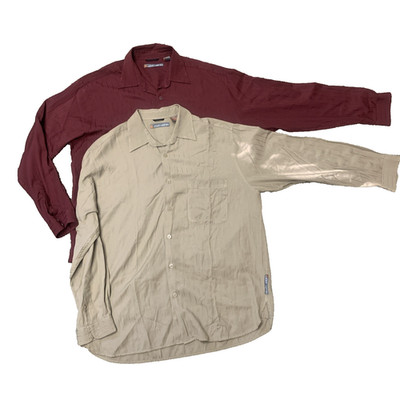 John Henry Two Dress Shirts Mens Large Maroon And Tan Long Sleeve