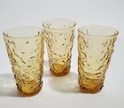 3 Vtg Amber Anchor Hocking Glasses Lido Milano Honey Gold 12 Oz Crinkle Tumblers