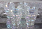 Vintage Federal Iridescent Juice Glasses (4) Thumbprint Rainbow 3 3/4" Tall 6 oz