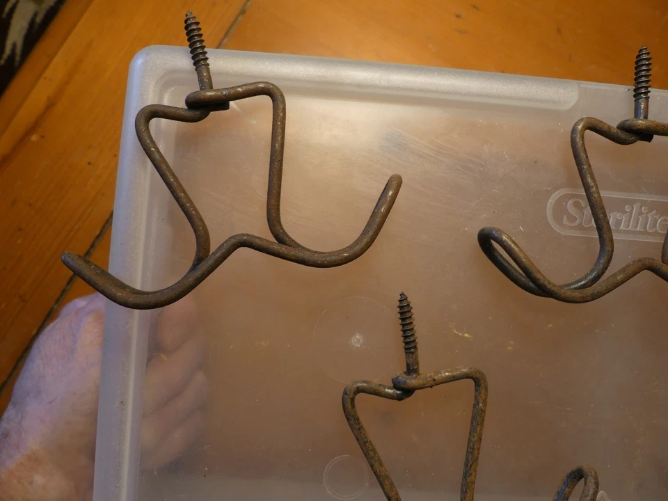 Antique Wire Closet Coat Hooks Double Sided Screw Type Set of 5 - Image 2 of 4