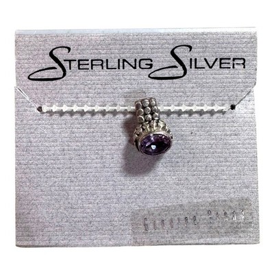 Sterling Silber Amethyst Anhänger klein zierlich zierlich signiert Dia Charm lila