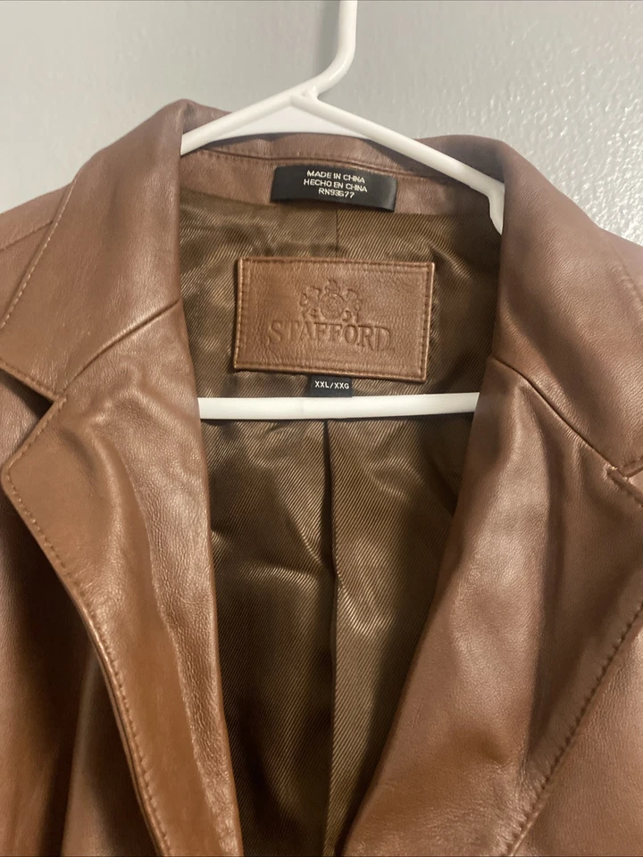 Chaqueta de Cuero Clásica Stafford Botones Bolsillos con Solapa Forrada Para Hombre 2XL Marrón  Foto 4 de 4