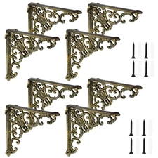 Lounsweer Heavy Duty Antique Brass Shelf Brackets 8 Wall Mounted Shelf Bracke...