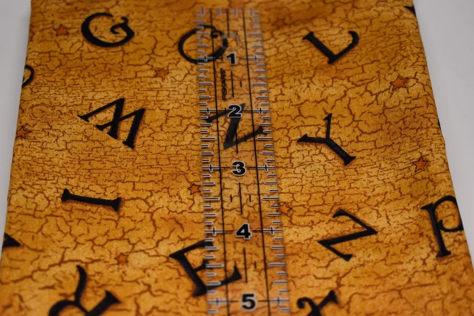 2/3 yard x 45" DEBBIE MUMM cotton alphabet fabric CRACKLED BACKGROUND black gold - Image 2 of 4