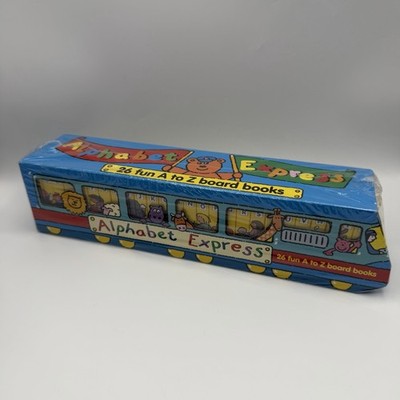 Alphabet Express 26 Fun A-Z Board Books VTG Train Locomotive Storage Box 1999