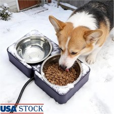 Automatic Heated Pet Bowl Double Bowls Food  Water Ice Free Outdoor Care New