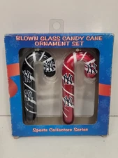 Topperscot New York Yankees Blown Glass Candy Cane Christmas Ornament 2 Pc Set