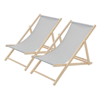 2er Set Gartenliege Holz Klappbar Sonnenliege Strandstuhl Hellgrau Strandliege