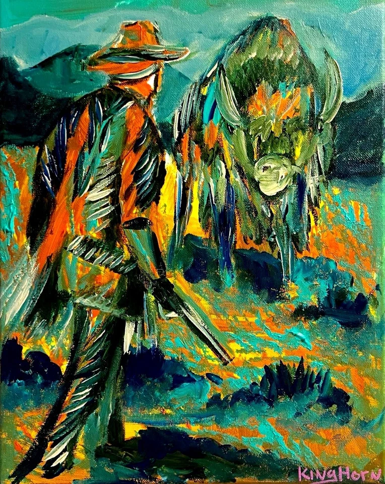 KINGHORN ORIGINAL ARTE OCCIDENTAL BÚFALO VAQUERO SEPARADOR IMPRESIONISMO 11" X 14" Foto 3 de 4