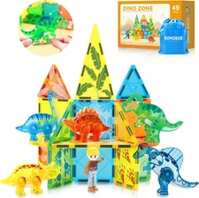 Dinosaur Magnetic Tiles,Animals Magnet Building Blocks Toys Dino World,3D STEM E