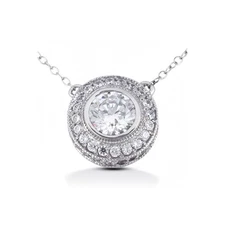 3/4 CTW D VS2 Round Brilliant Natural Certified Diamonds 14k Gold Halo Pendant