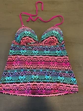 colorful HULA HONEY  swimsuit top tankini size large