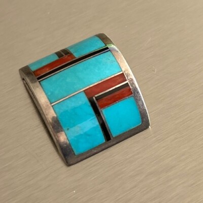 Rare Vintage Navajo Ray Tracey Sterling Silver Inlay Turquoise