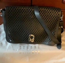 Stuart Weitzman Lasercut Black Premium Leather Messenger Handbag NIB