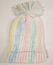 Beanie Knit Hat Sm Winter Stocking Cap Tassel Pom Handmade Youth White Pink Blue