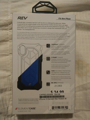 Element Case REV Drop Tested Case for iPhone XS/X - Blue EMT-322-173EY-04 NEW - Picture 2 of 3