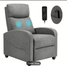 Recliner Chair for Adults, Massage  Fabric Small Recliner Light Grey