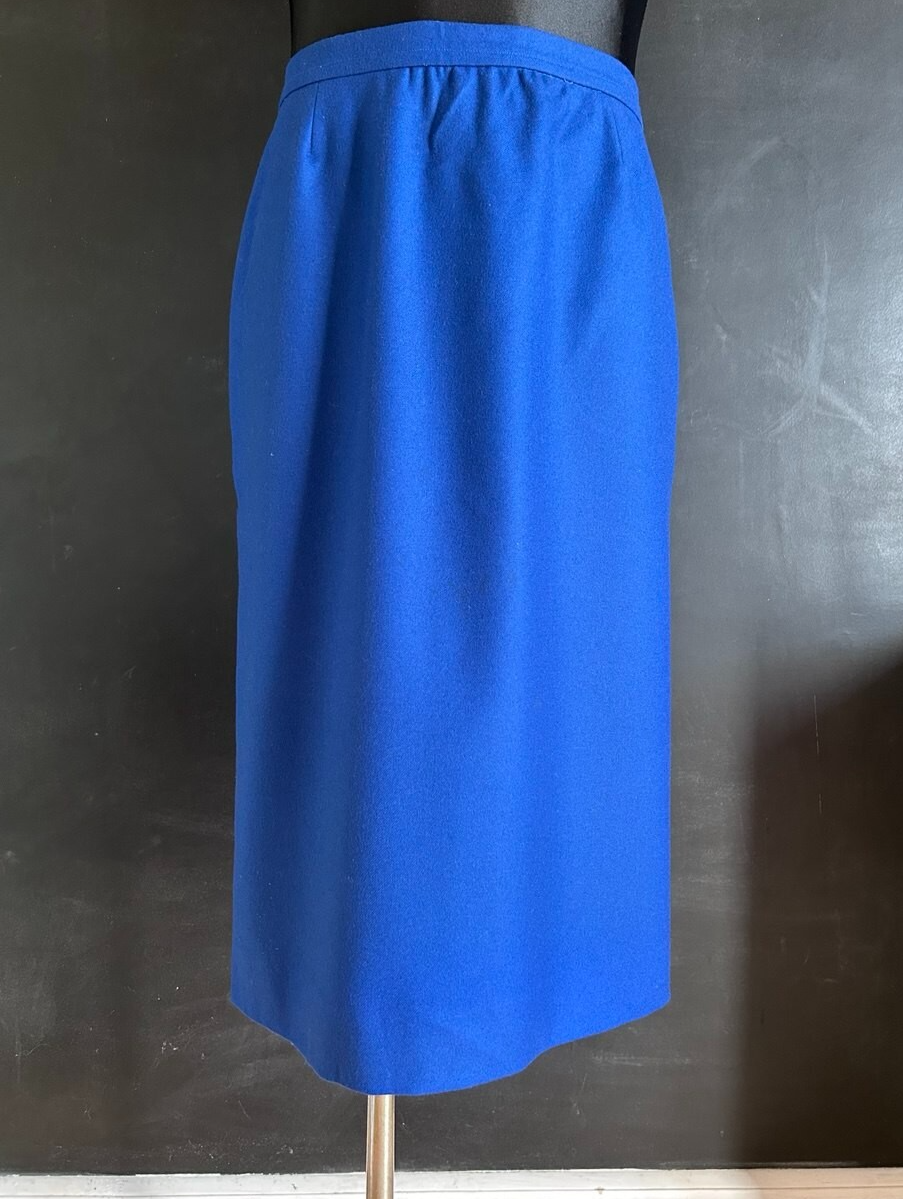 SAINT LAURENT Gonna a matita vintage anni 80 YSL blu royal lana ufficio classica blu navy taglia L XL