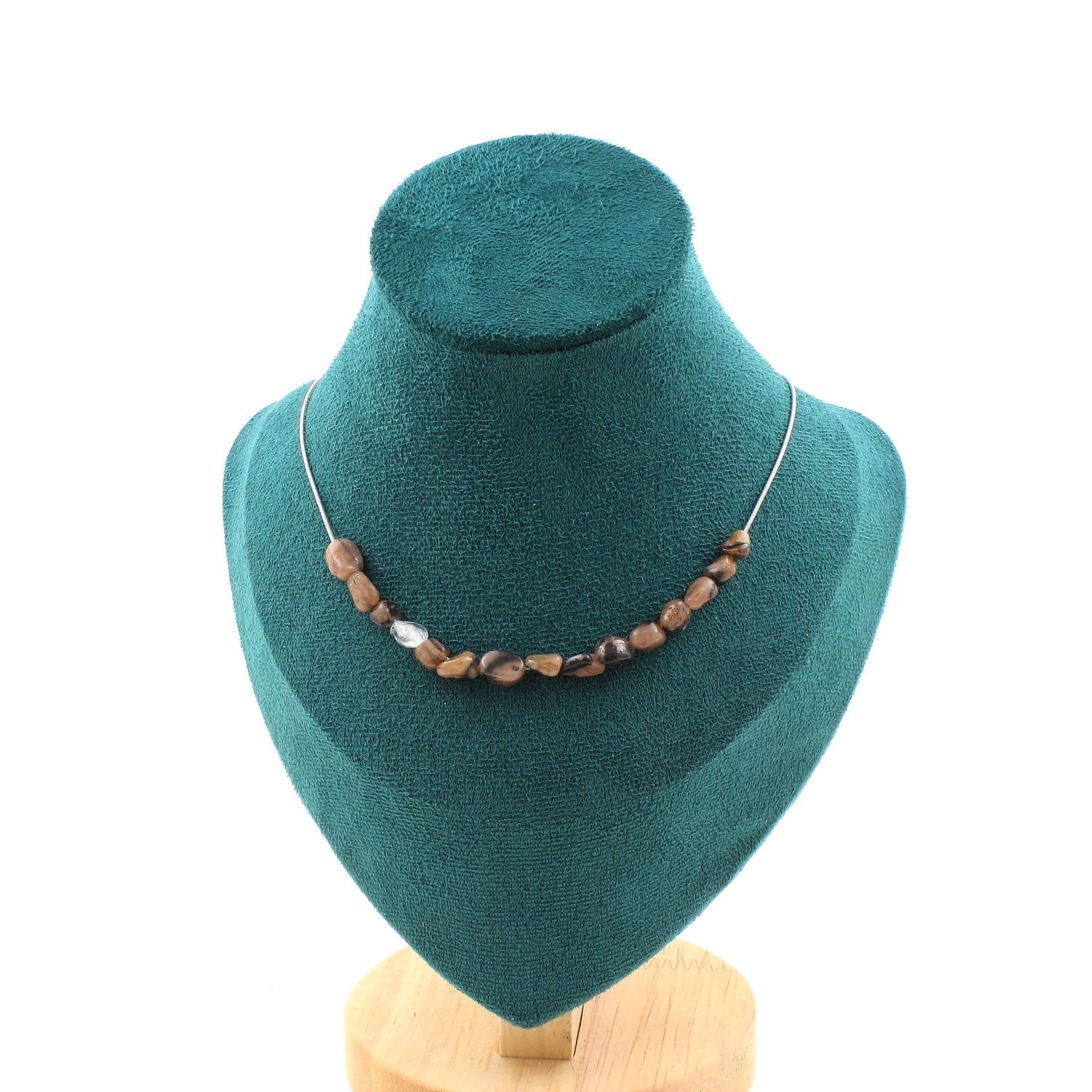 Collier andalousite naturelle 15 perles, le bijou quotidien en acier