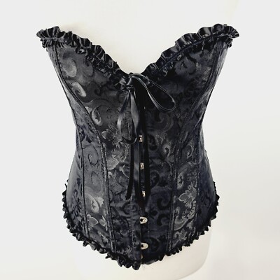 NEW - Bustier Lace Up Jacquard Corset Top - Black - Medium